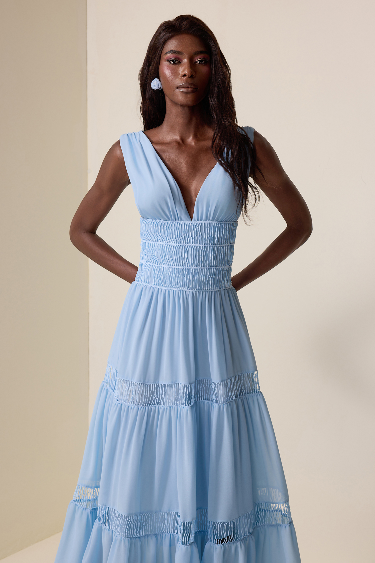 Chiffon V-Neck Sleeveless Midi  Dress