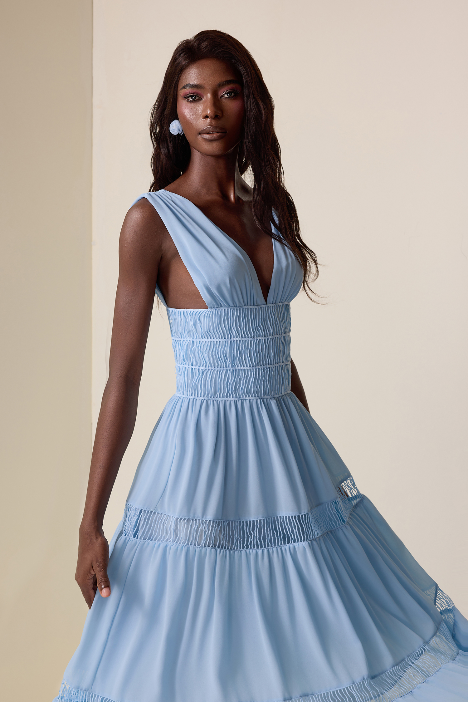 Chiffon V-Neck Sleeveless Midi  Dress