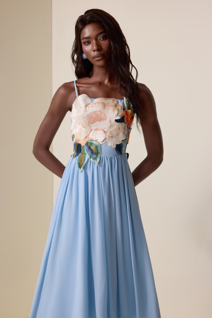 Embroidered Chiffon Slip Maxi Dress