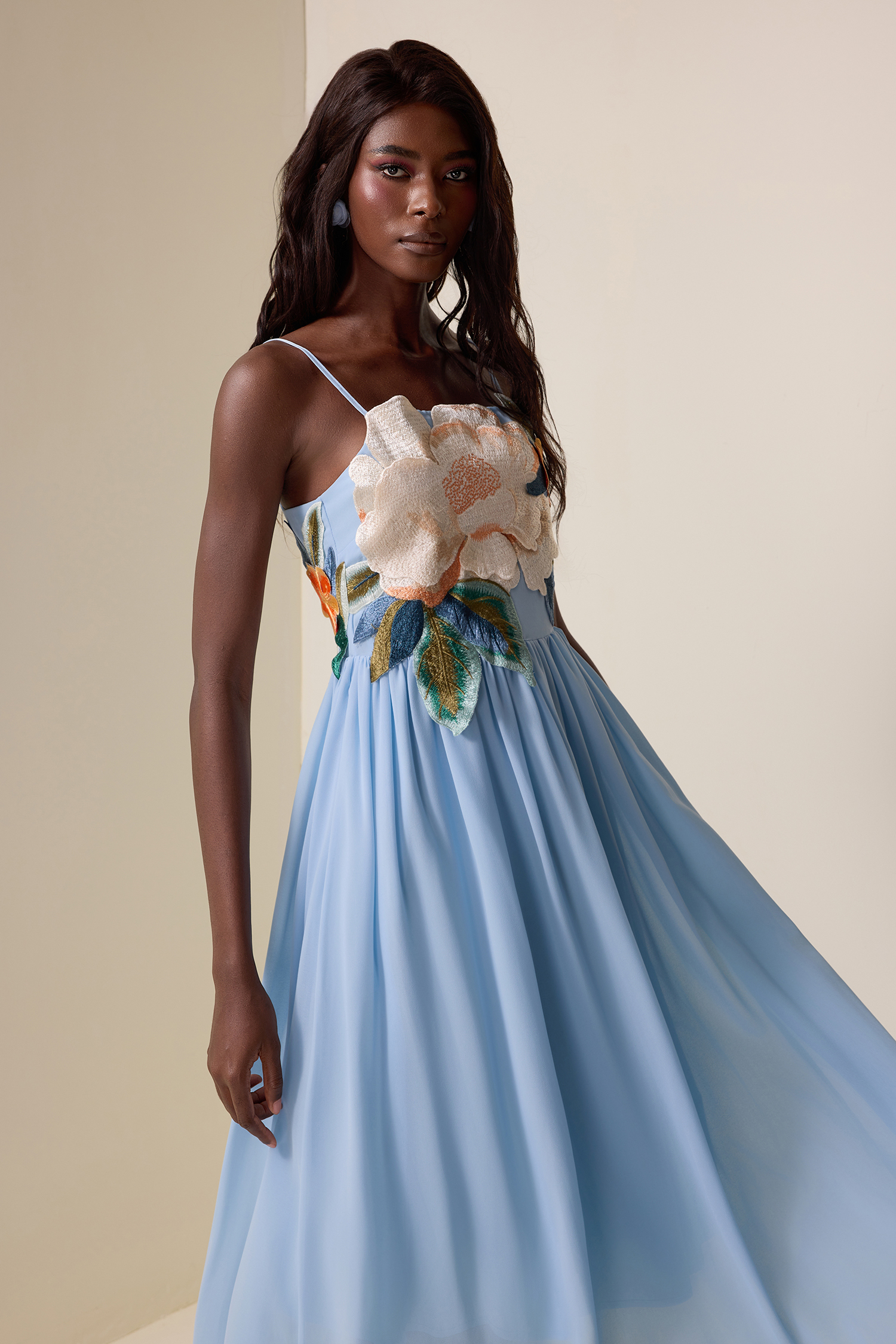 Embroidered Chiffon Slip Maxi Dress