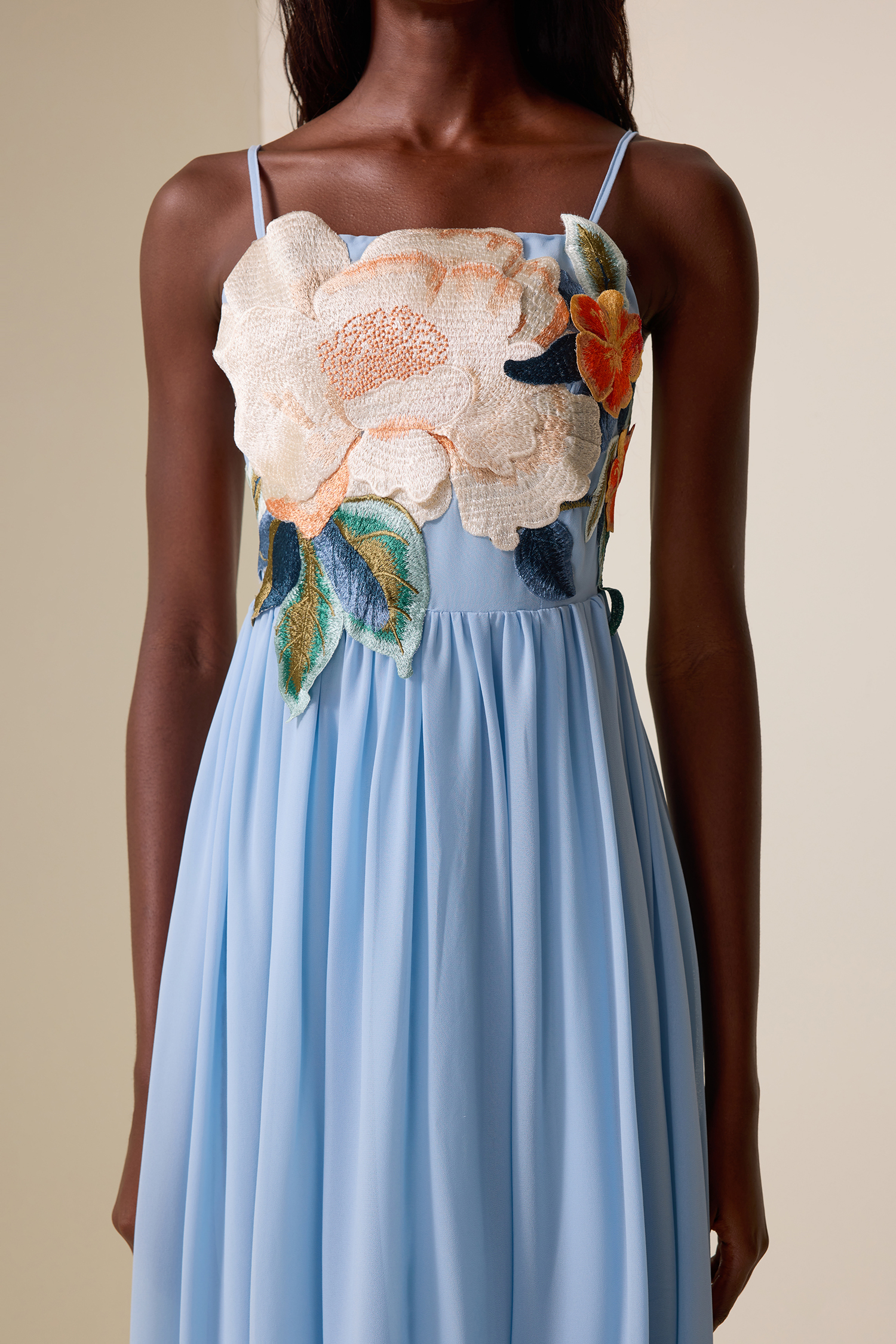 Embroidered Chiffon Slip Maxi Dress