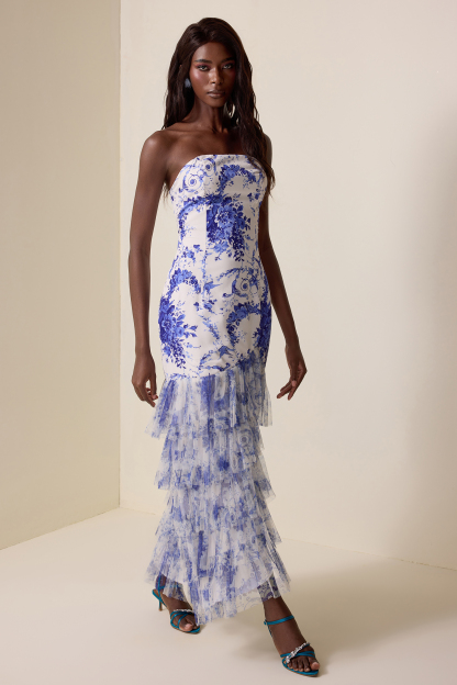 Floral Off Shoulder Ruffle Maxi Dress