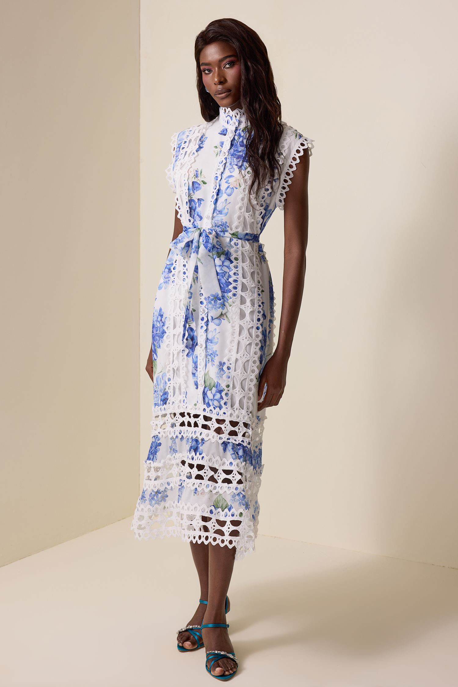 Lace Floral Sleeveless Midi Dress