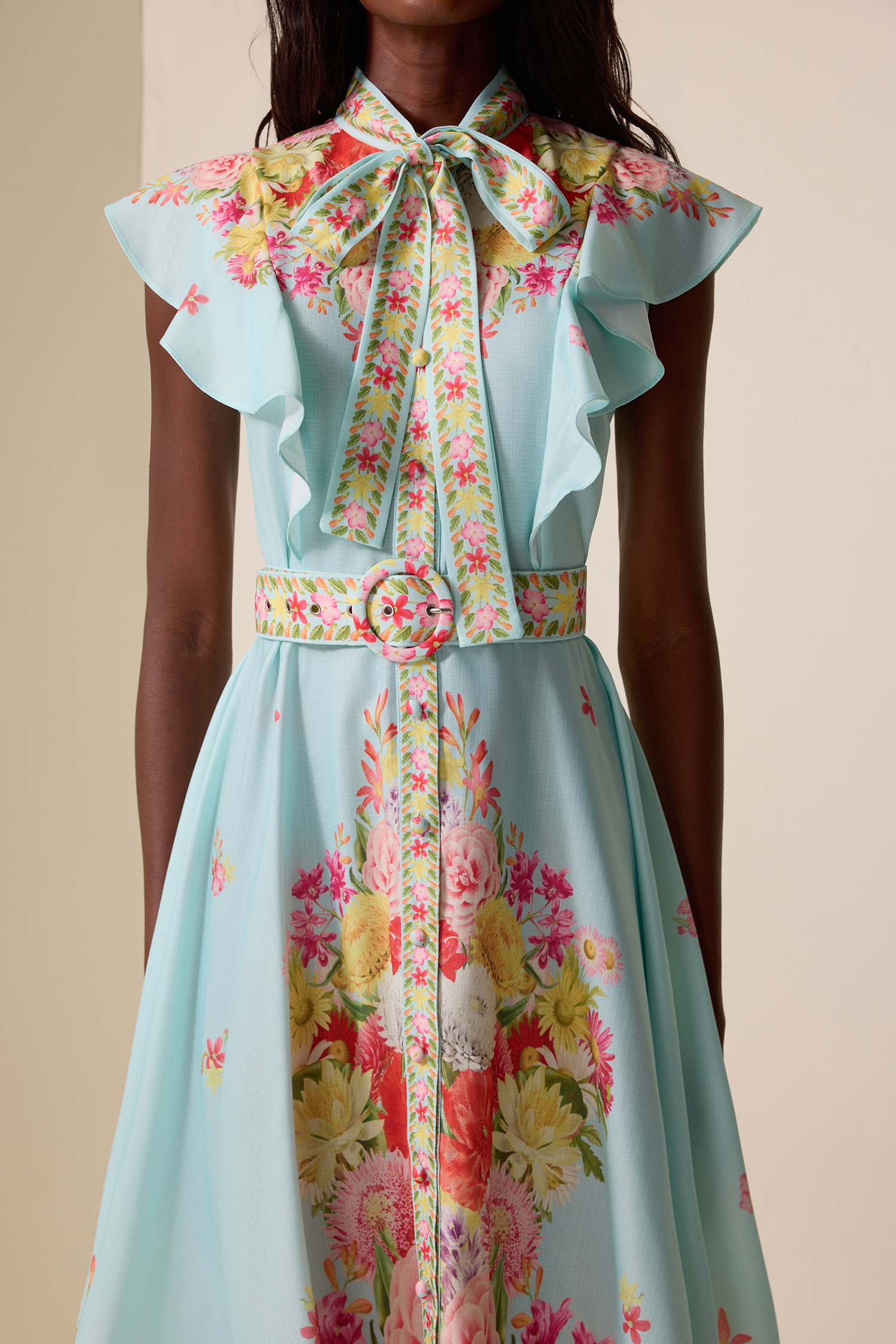 Floral Lace-Up Frill Midi Dress