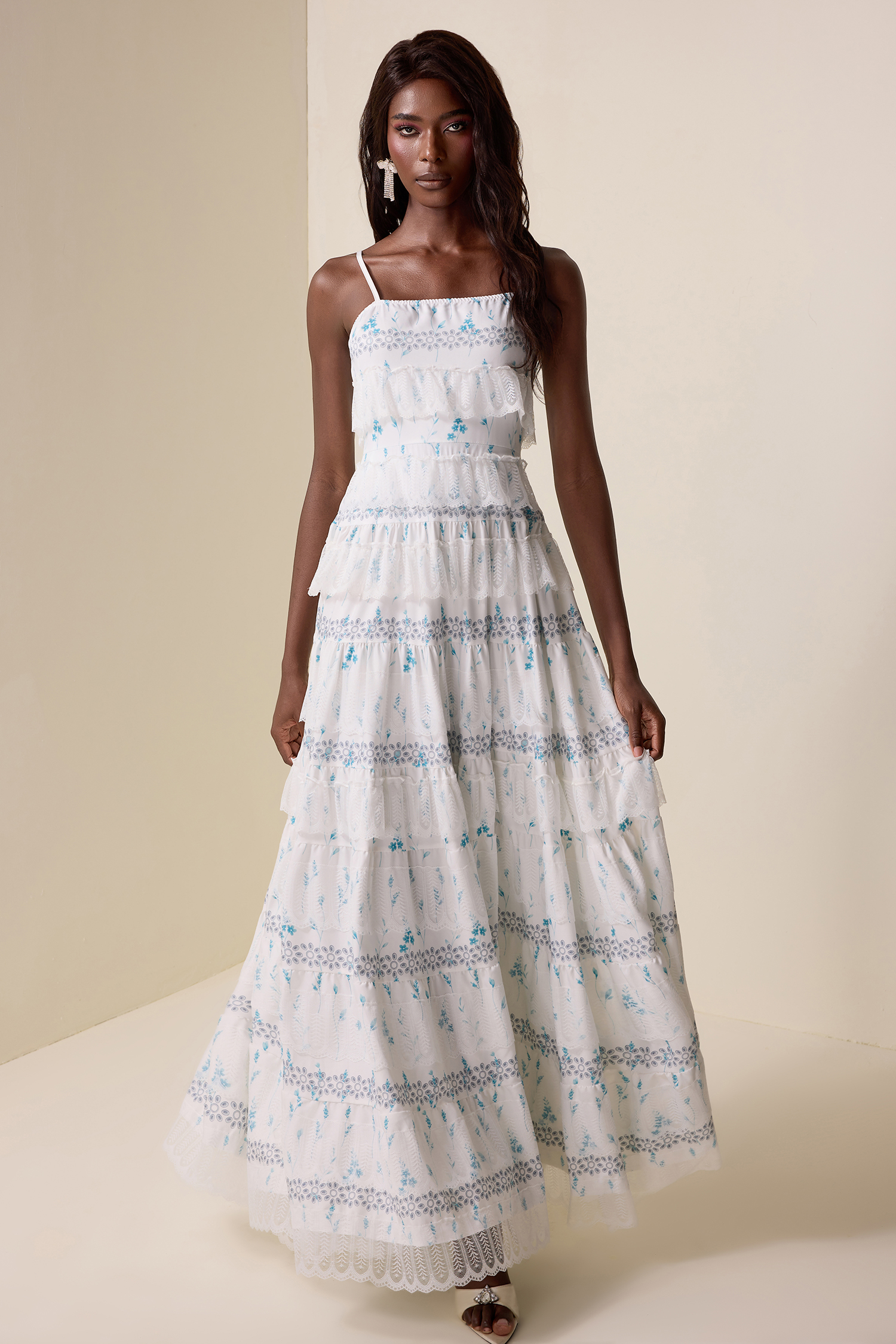 Lace Floral Ruffle Maxi Dress