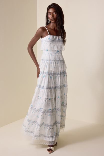 Lace Floral Ruffle Maxi Dress