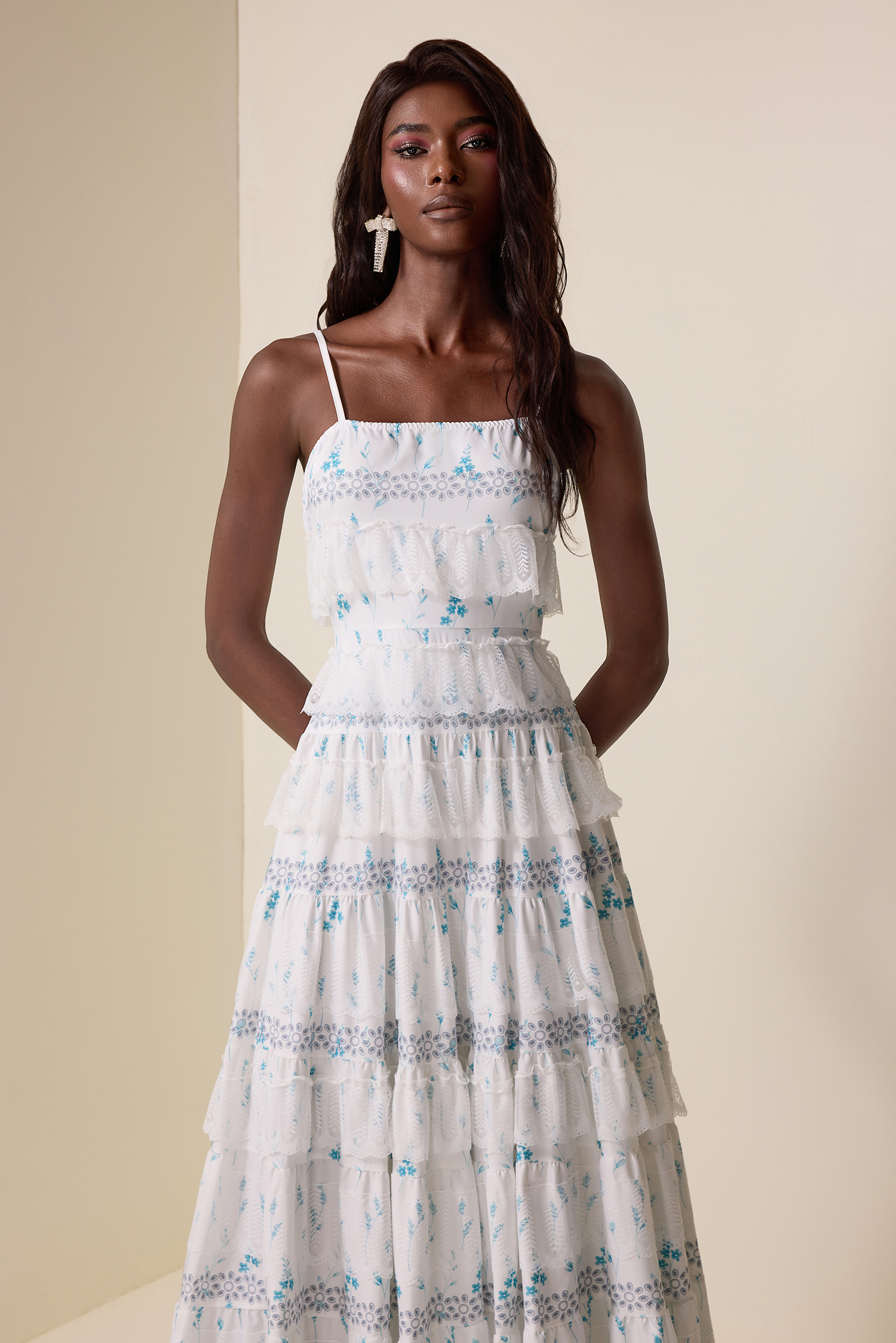 Lace Floral Ruffle Maxi Dress