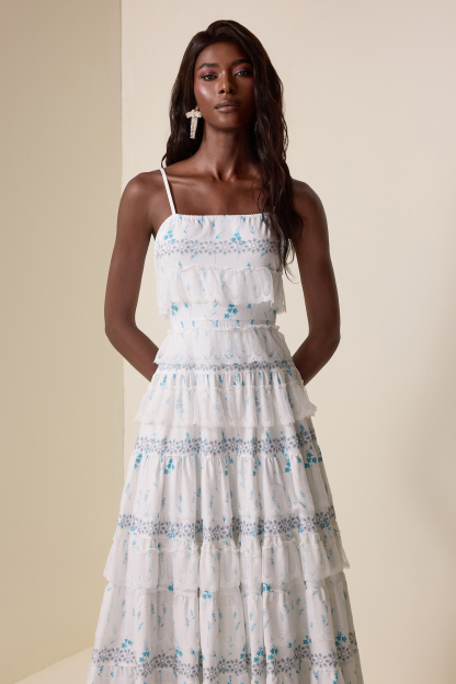 Lace Floral Ruffle Maxi Dress