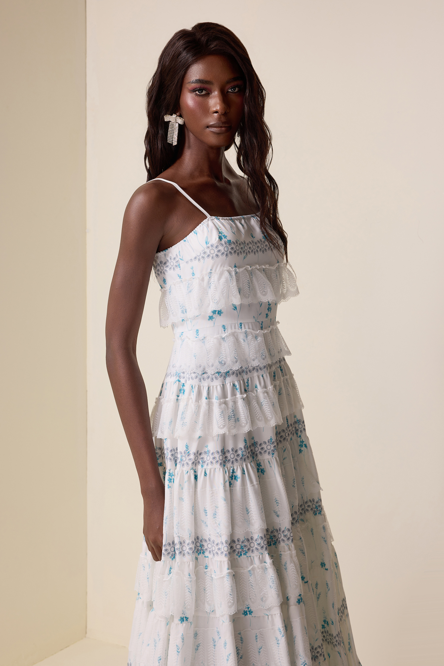 Lace Floral Ruffle Maxi Dress