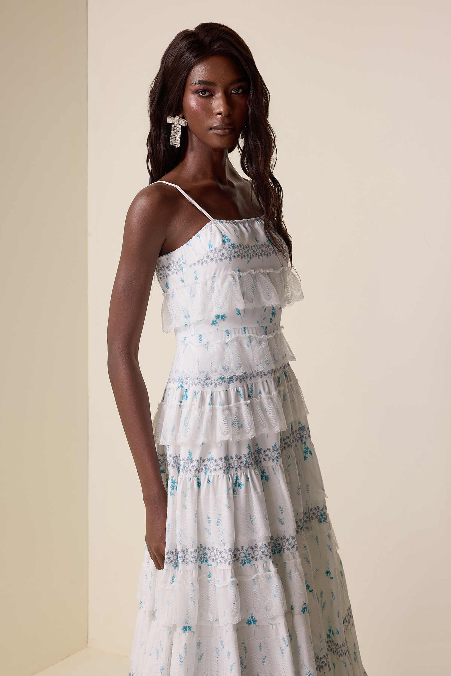 Lace Floral Ruffle Maxi Dress