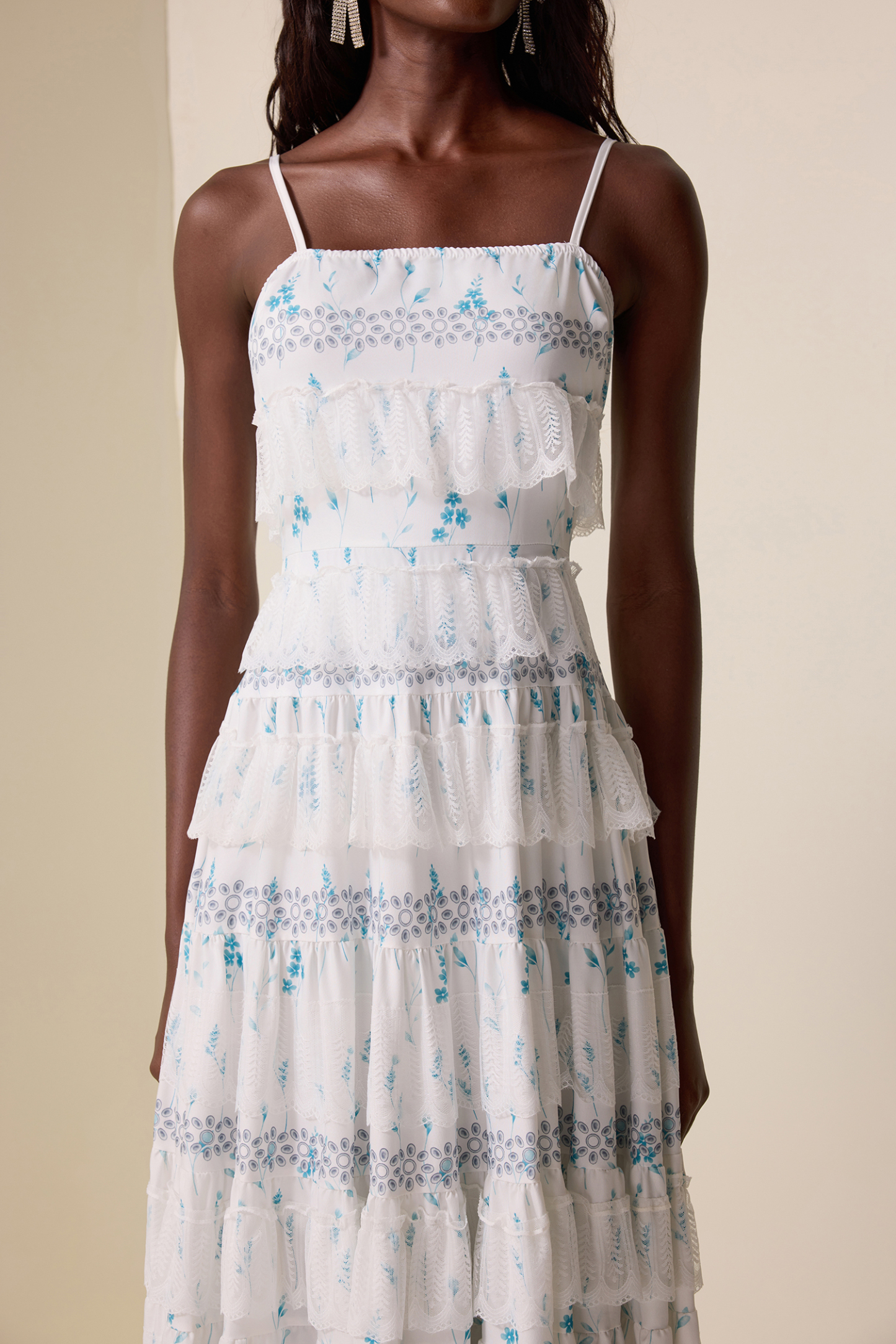 Lace Floral Ruffle Maxi Dress