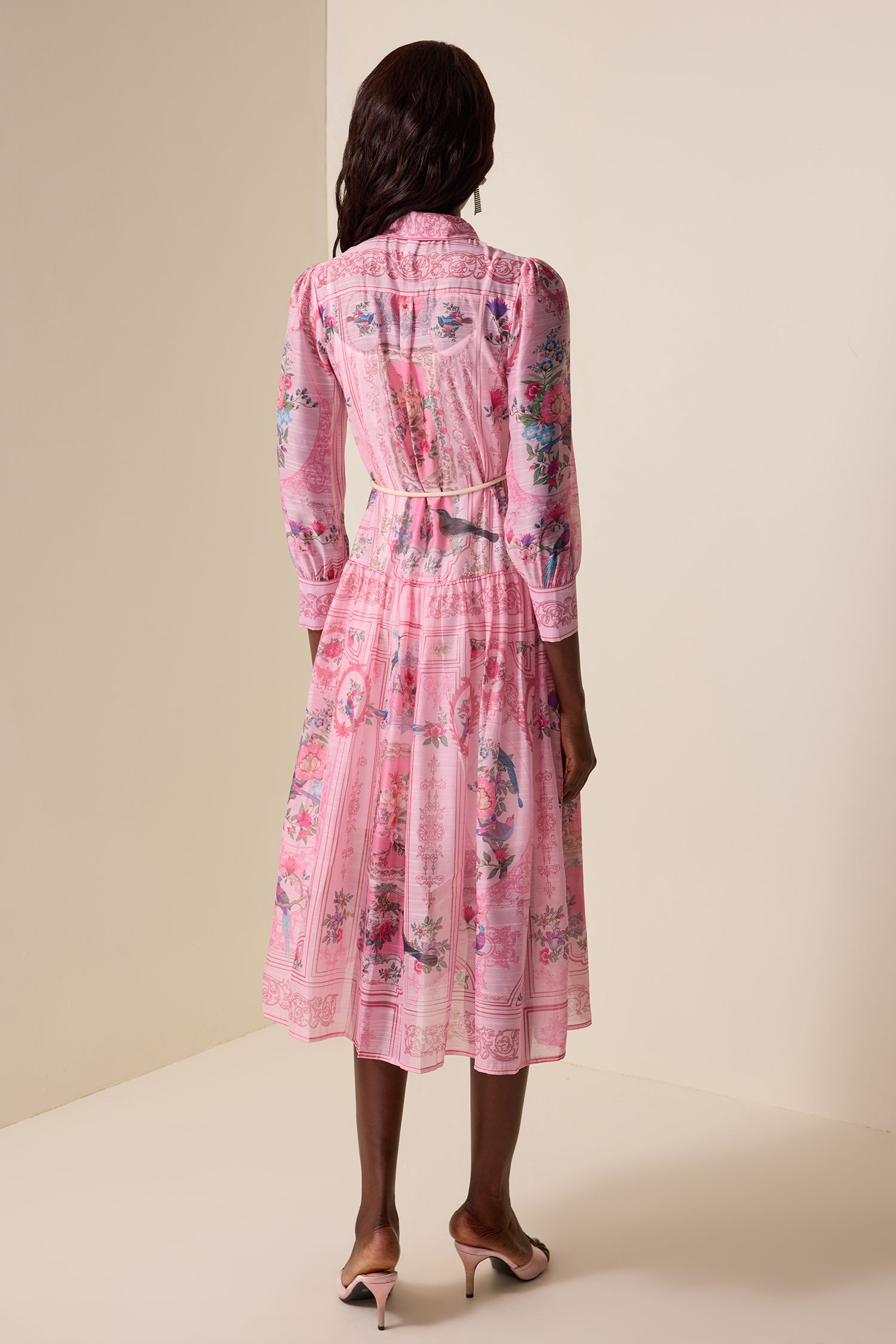 Paisley Print Chiffon Lace-Up Midi Dress