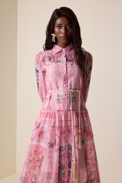 Paisley Print Chiffon Lace-Up Midi Dress