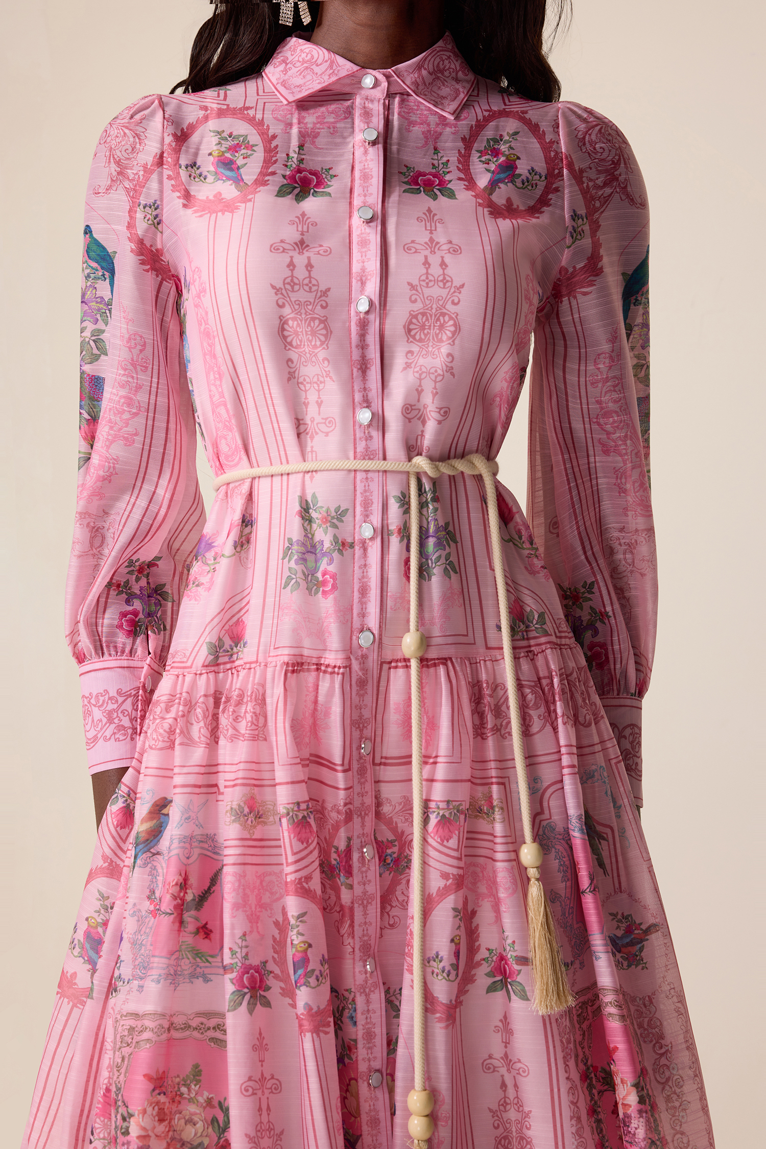 Paisley Print Chiffon Lace-Up Midi Dress