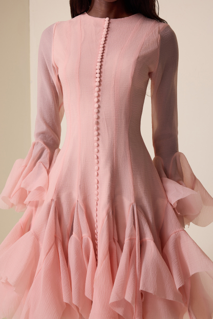 Solid Ruffle Bell Sleeve Midi Dress