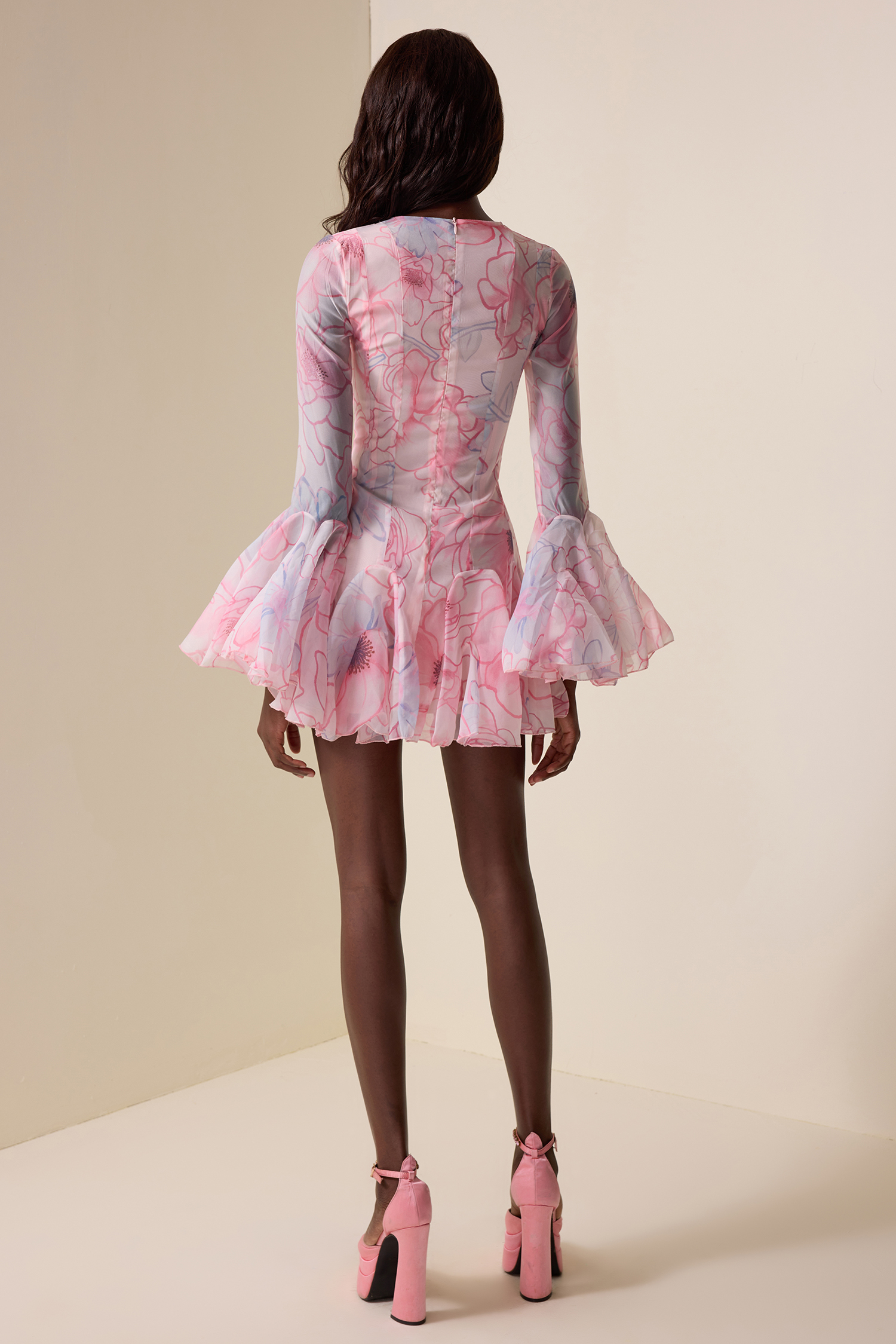 Floral Single Breasted Long Sleeve Mini Dress