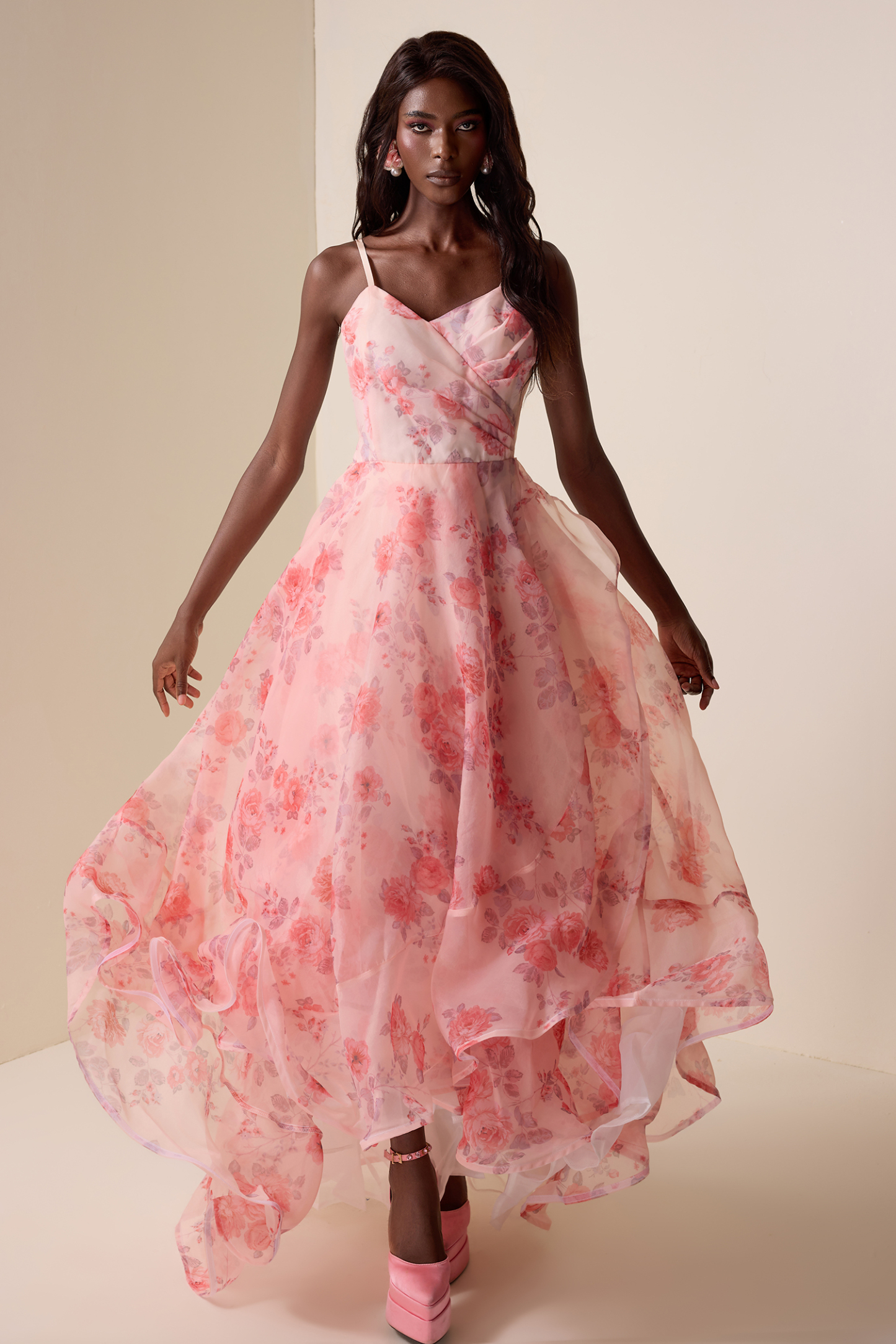 Floral Organza Slip Maxi Dress