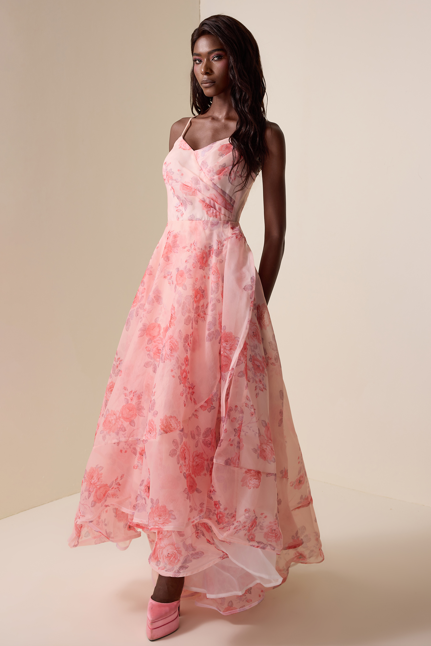 Floral Organza Slip Maxi Dress
