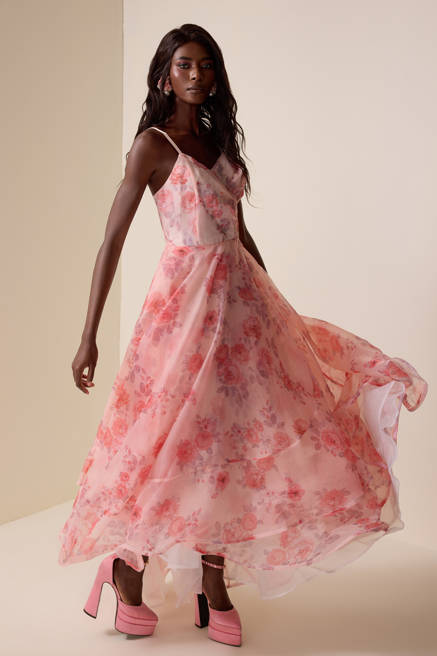 Floral Organza Slip Maxi Dress