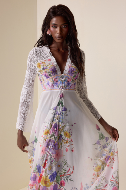 Lace Floral V-Neck Midi Dress
