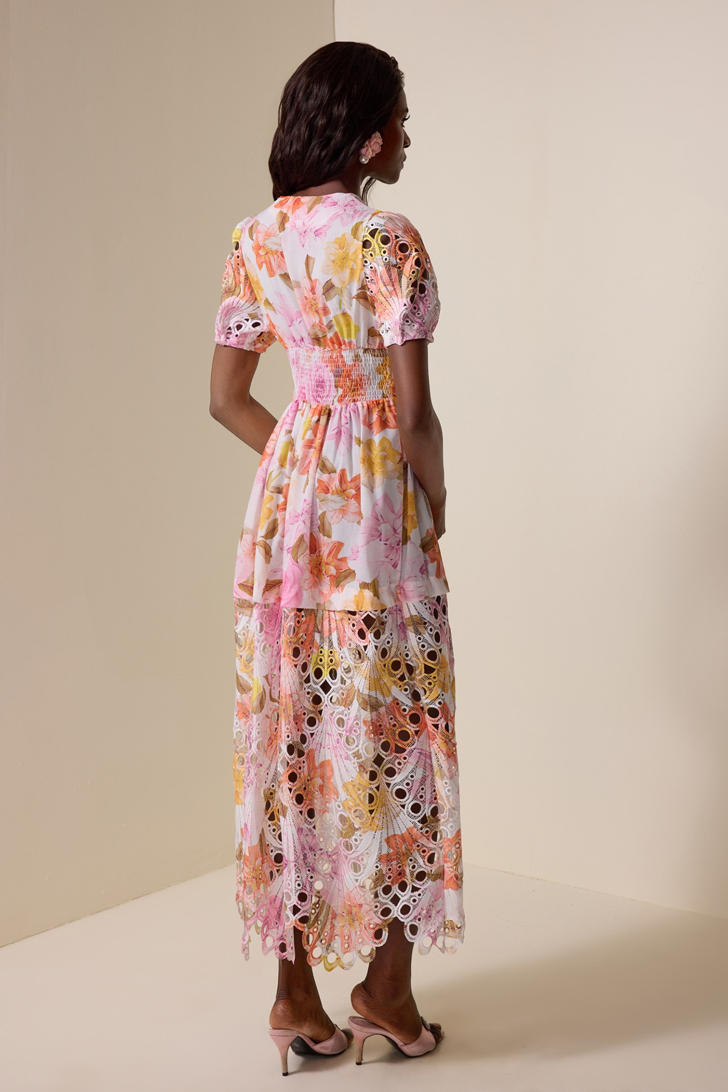 Floral Lace V-Neck Midi Dress