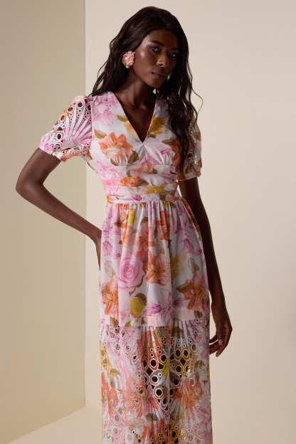 Floral Lace V-Neck Midi Dress