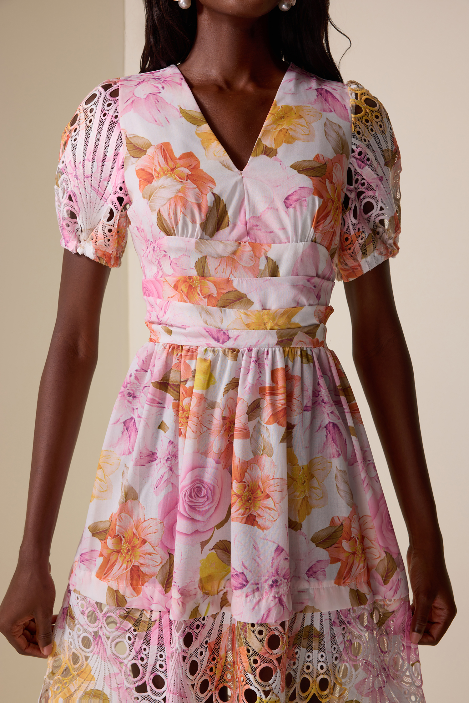 Floral Lace V-Neck Midi Dress