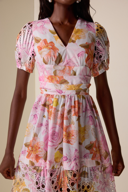 Floral Lace V-Neck Midi Dress