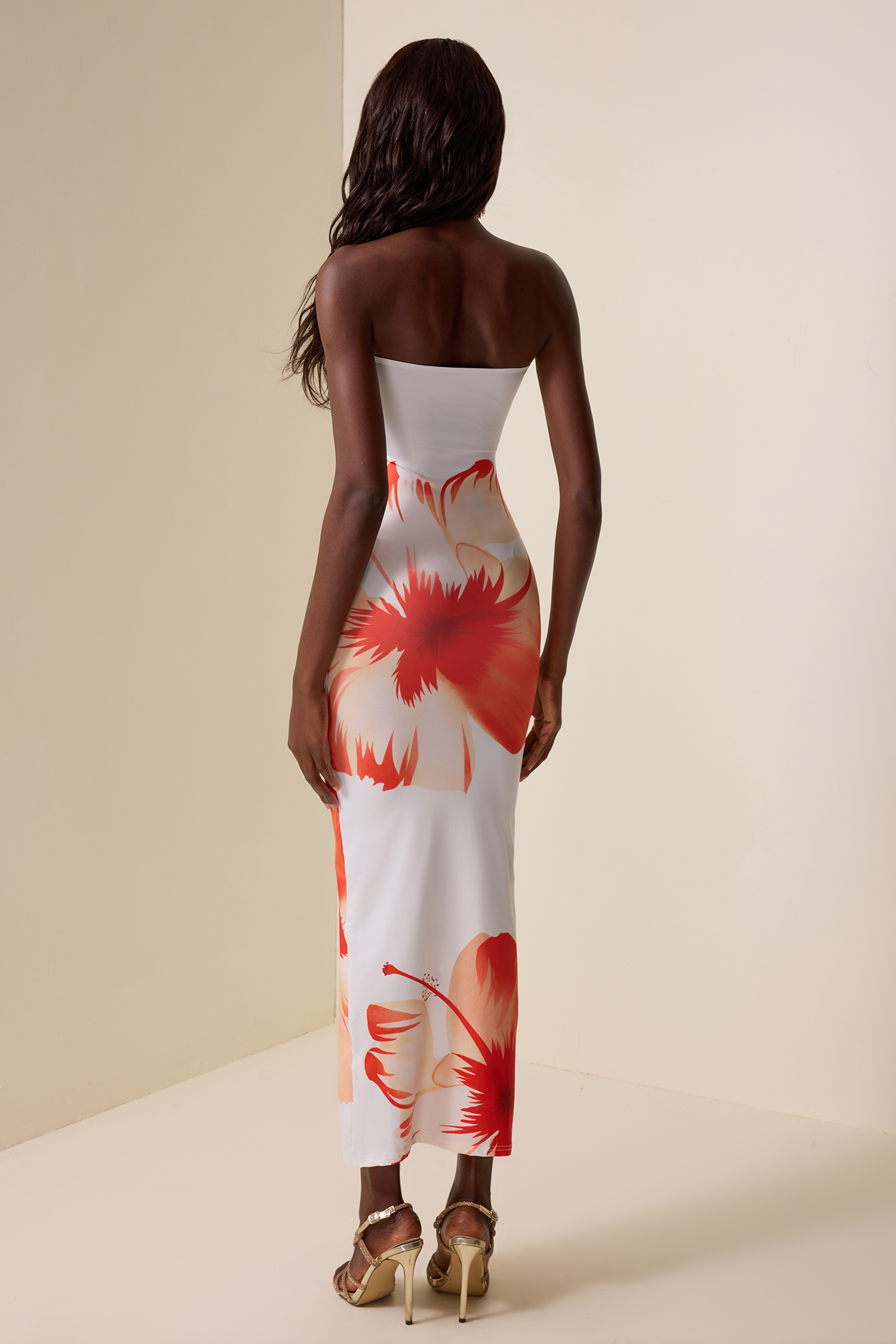 Satin Floral Off-Shoulder Maxi Dress