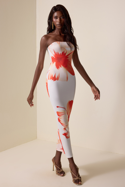 Satin Floral Off-Shoulder Maxi Dress