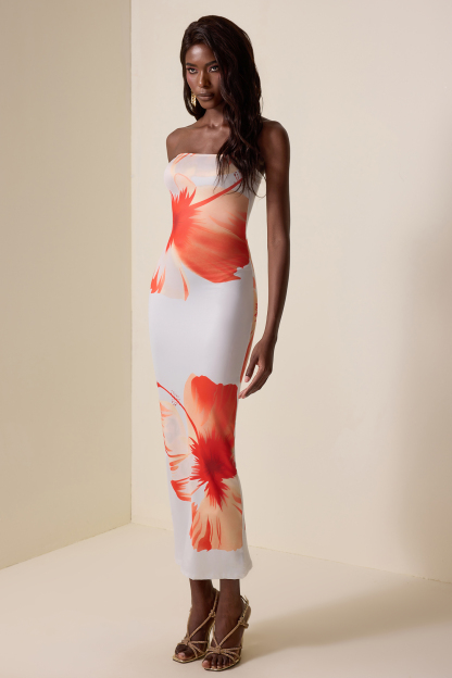 Satin Floral Off-Shoulder Maxi Dress