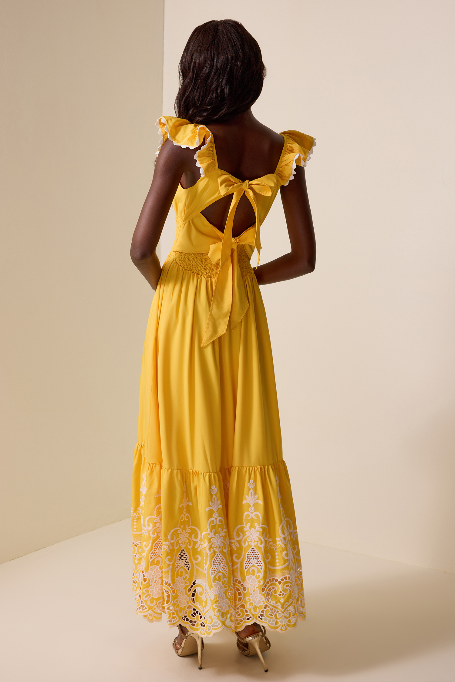 Ruffle Smocking Sleeveless Maxi Dress