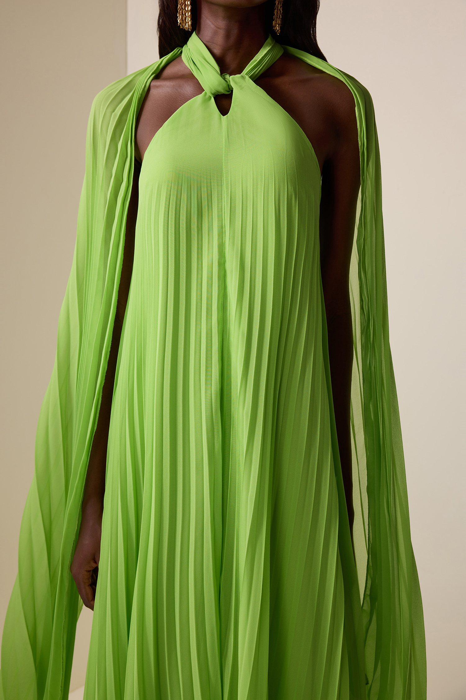 Chiffon Pleated Knotted Maxi Dress