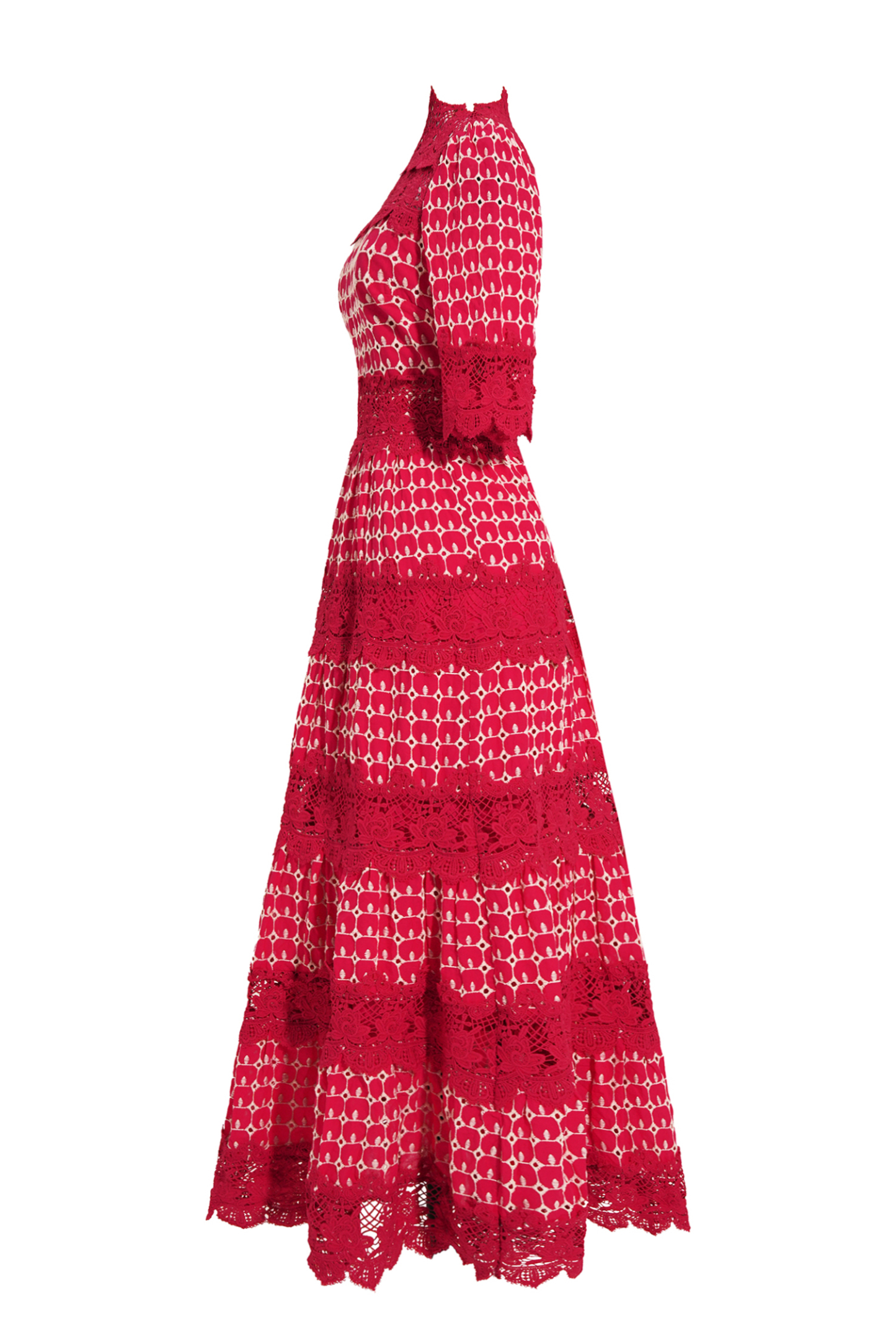 Lace Embroidery Short Sleeve Midi Dress