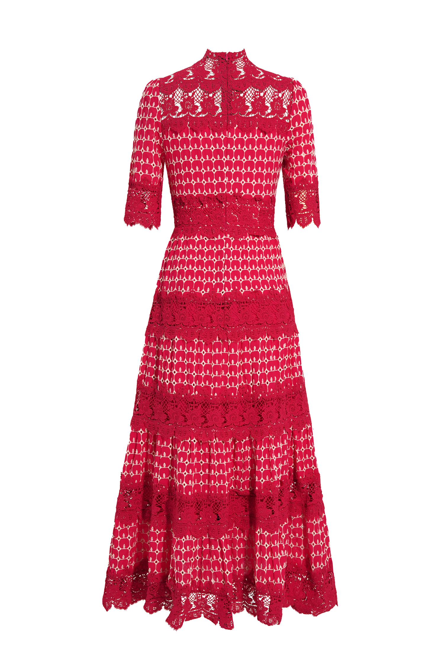 Lace Embroidery Short Sleeve Midi Dress