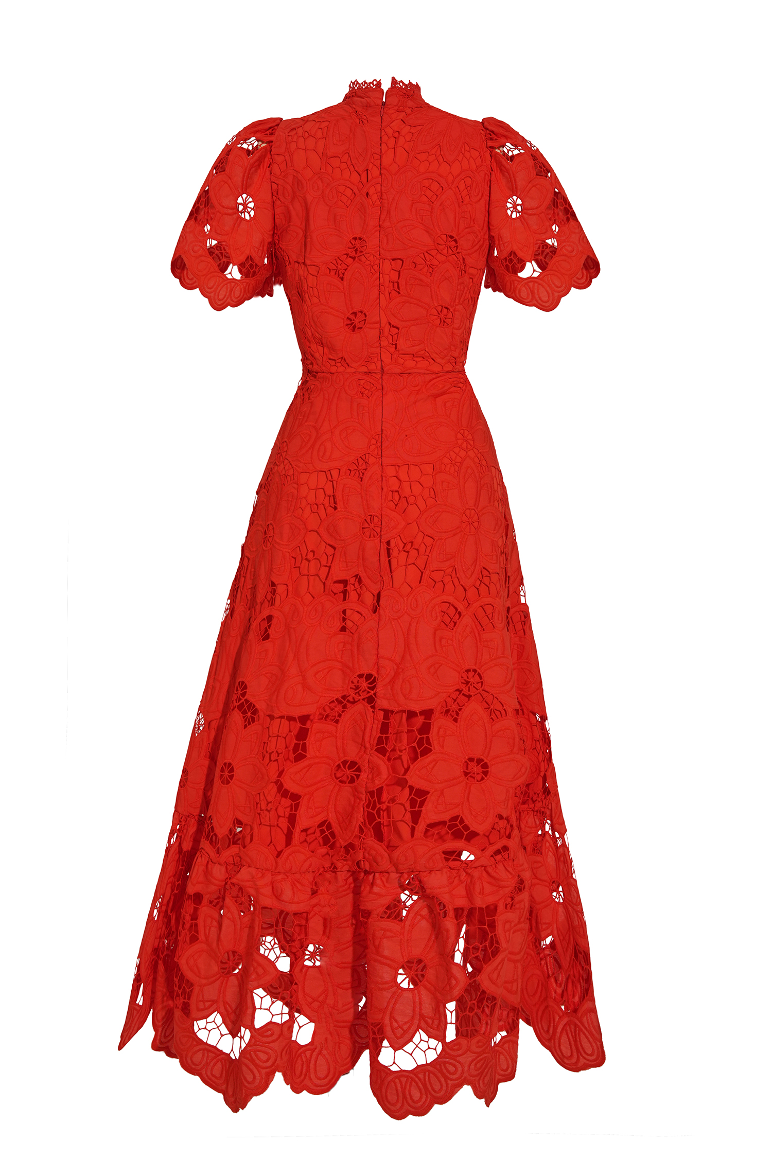 Lace Embroidered Stand Collar Midi Dress