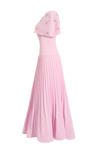 Off-Shoulder Solid Top With Cape & High Waist Pleat Midi Skirt Set