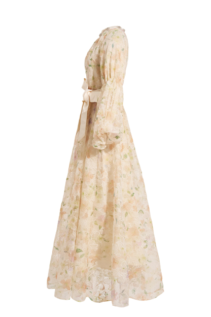 Sequin Embroidered Puff Sleeve Maxi Dress