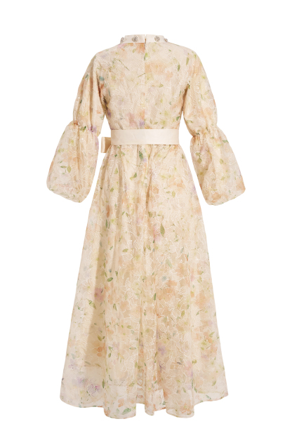 Sequin Embroidered Puff Sleeve Maxi Dress