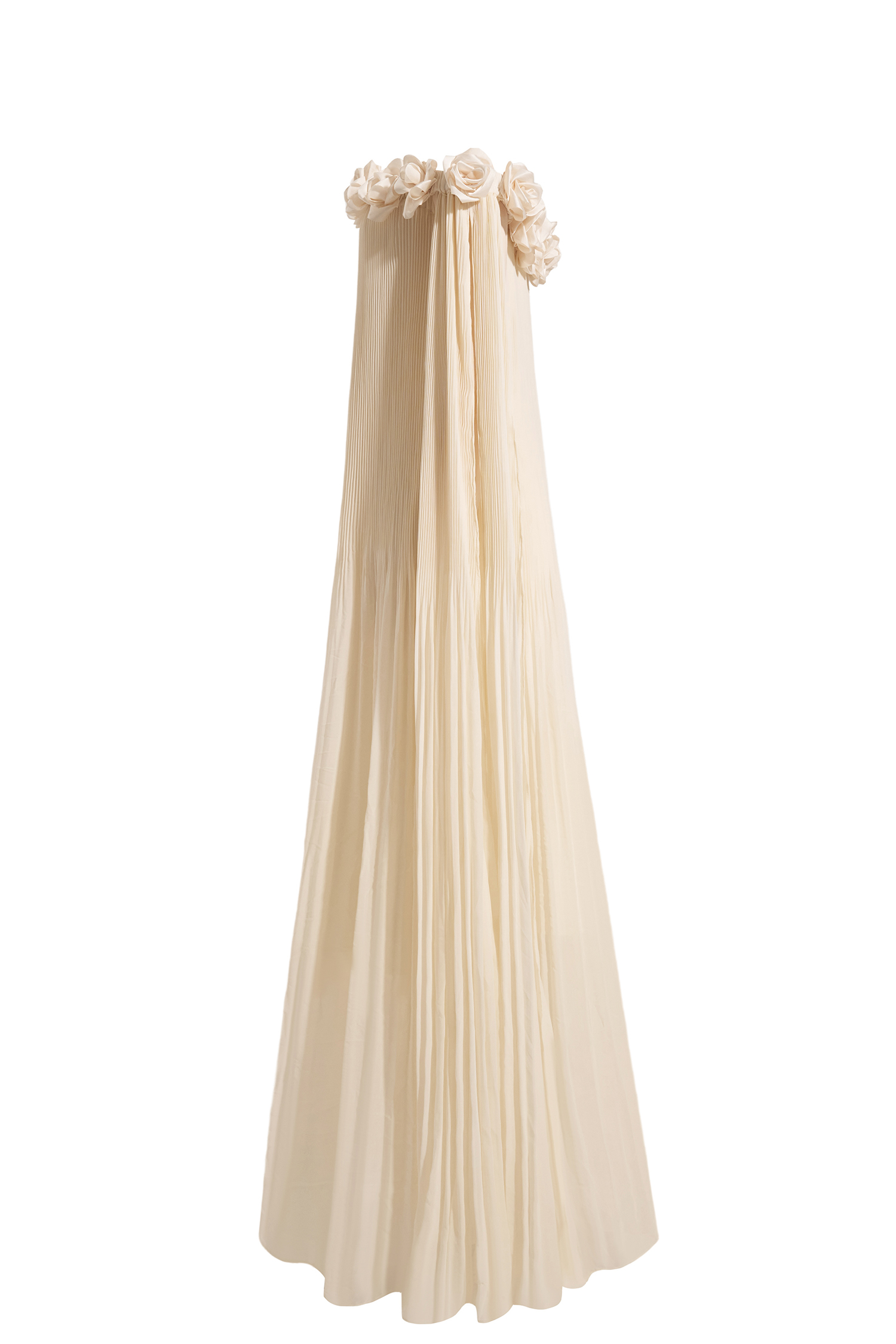 3D Flower Chiffon Off-Shoulder Pleat Maxi Dress