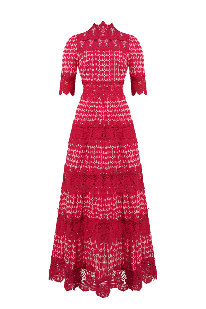 Lace Embroidery Short Sleeve Midi Dress