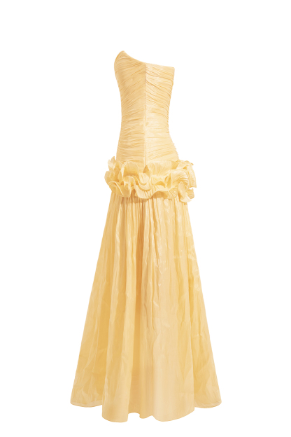Solid Pleated Ruffle Maxi Dress