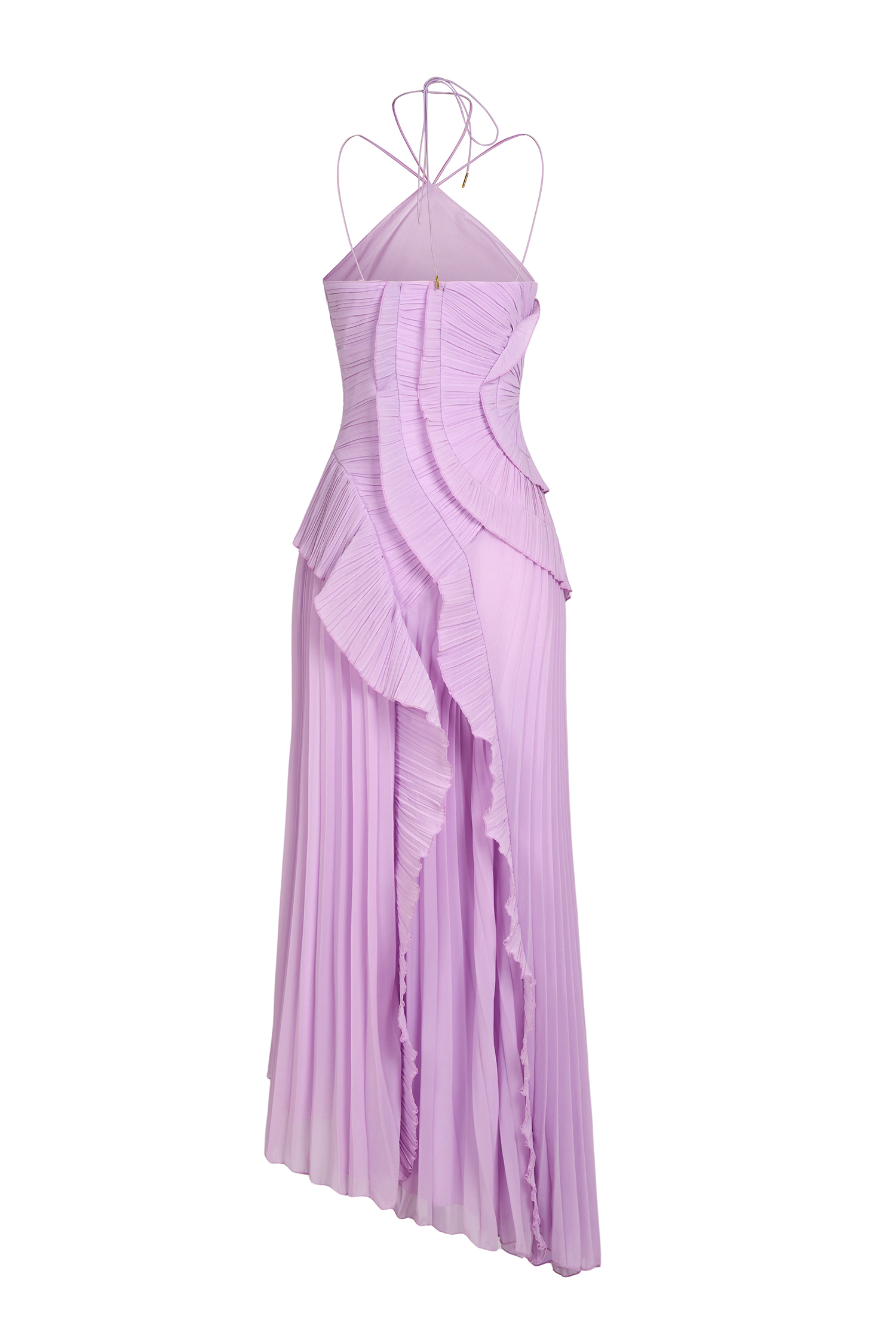 Pleated Frill Halter Neck Midi Dress