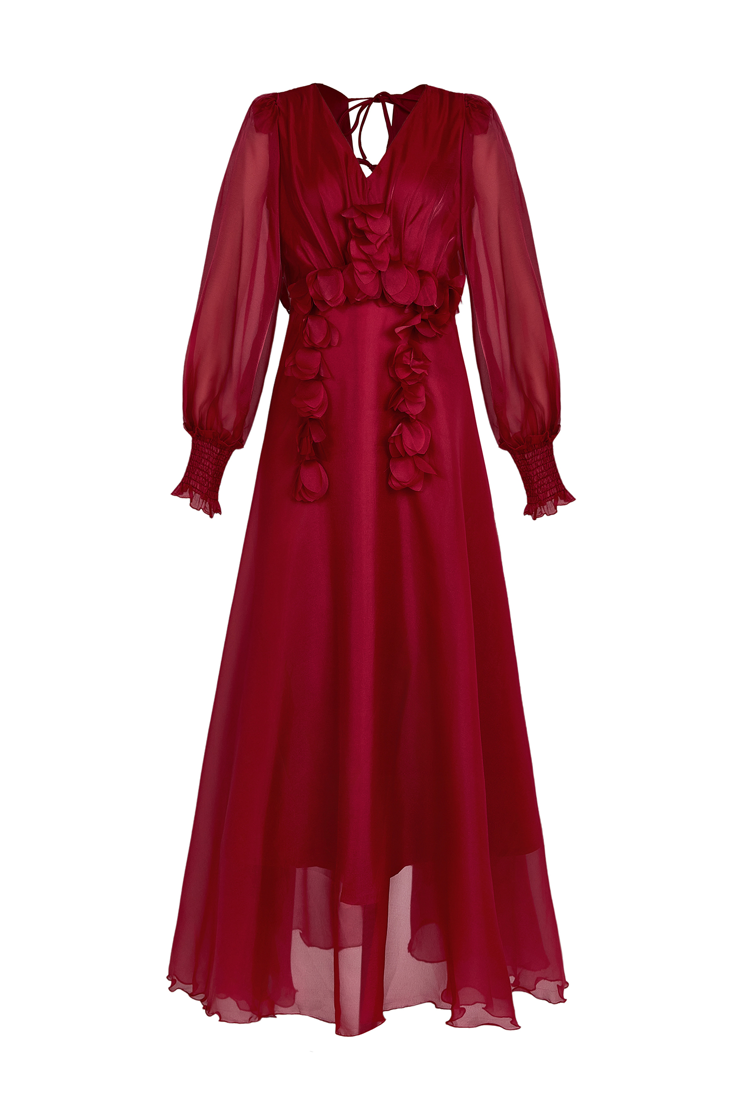 Organza 3D Flower V-Neck Midi Dress