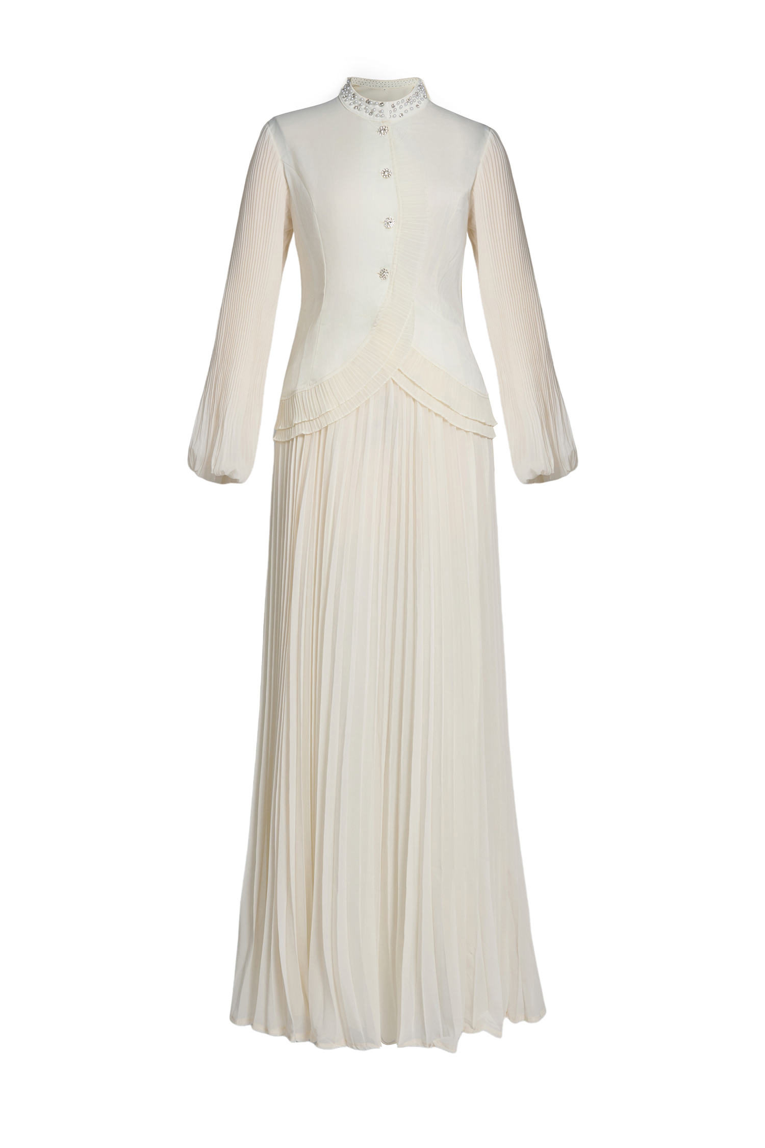 Chiffon Splicing Satin Top & High Waist Pleated Maxi Skirt Set