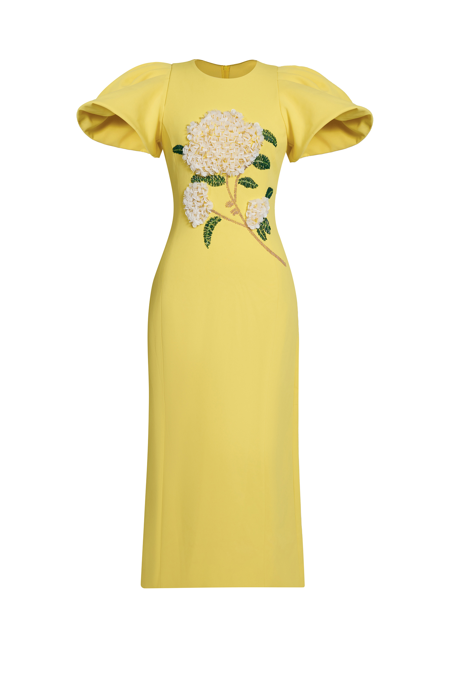 Embroidered Puff Sleeve Midi Dress