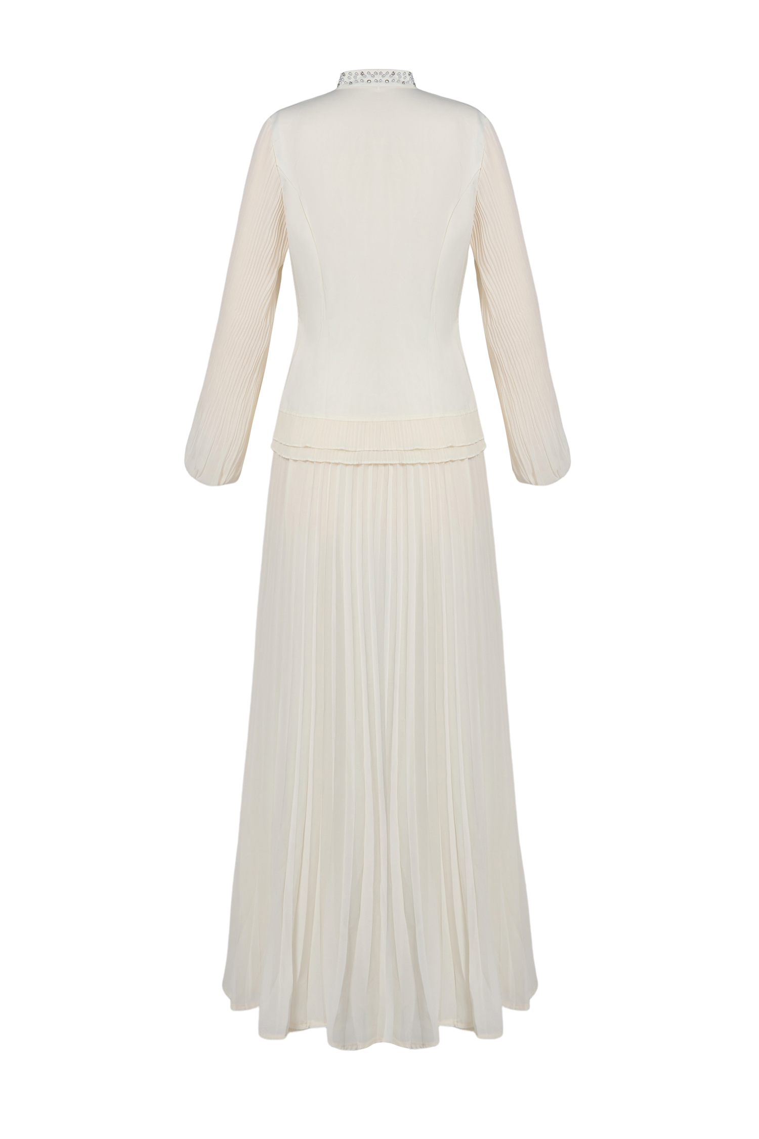 Chiffon Splicing Satin Top & High Waist Pleated Maxi Skirt Set