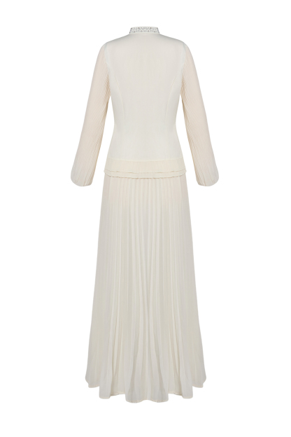 Chiffon Splicing Satin Top & High Waist Pleated Maxi Skirt Set