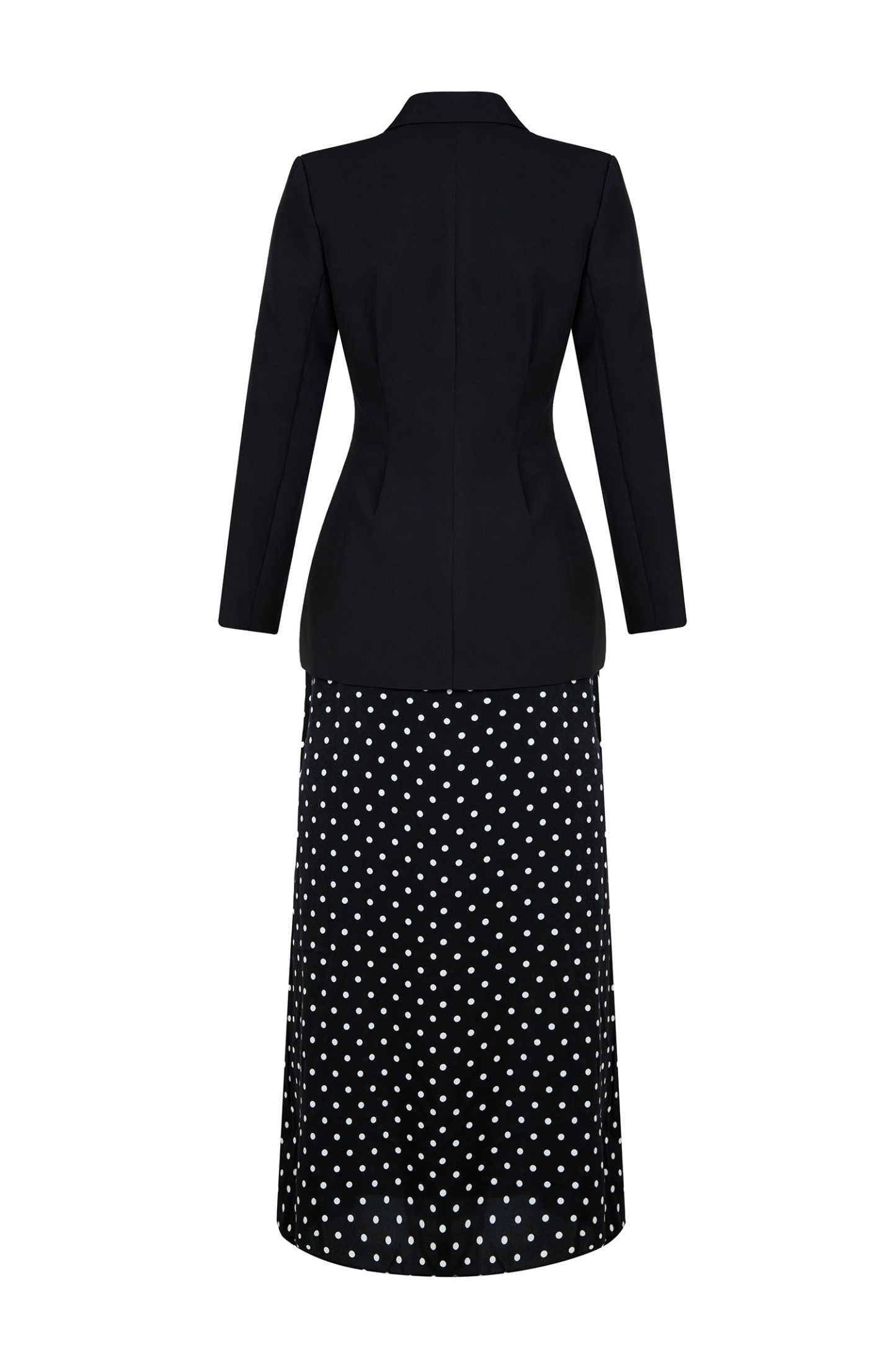 3D Flower Kerchief Blazer & Dots Midi Skirt Set