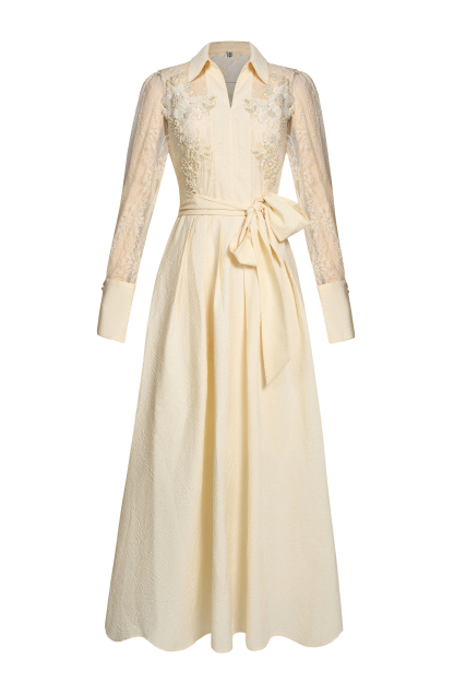 Lace Jacquard Nail Bead Embroidery Maxi Dress